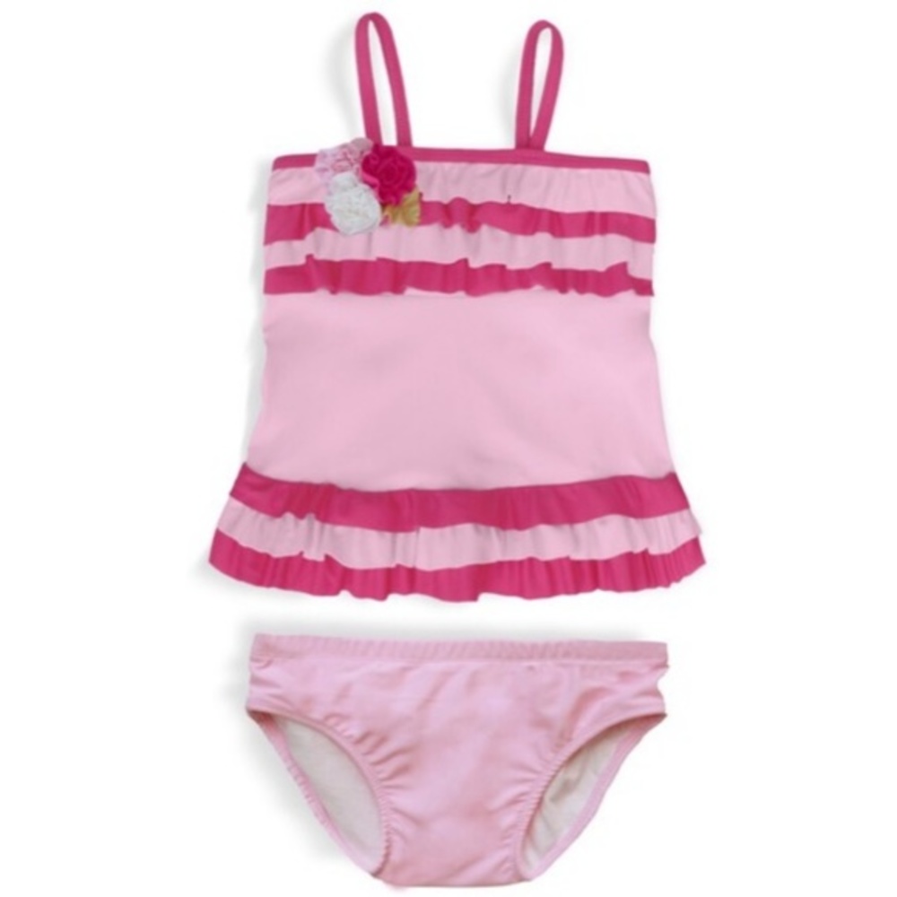 Isobella & Chloe Girls Pink Ruffle 2 Piece Tankini
